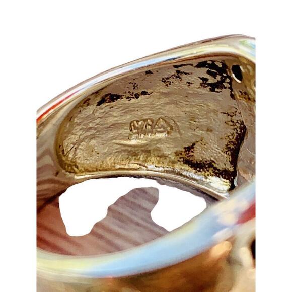 Retro Silver Ladies Ring Garnets +Other Gemstone Size 8 Wide Band Stunning - Picture 6 of 6